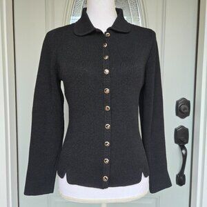 St John Black Knit Scallop Hem Blazer